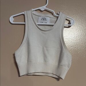 Zara White Ribbed Knit Tank Top